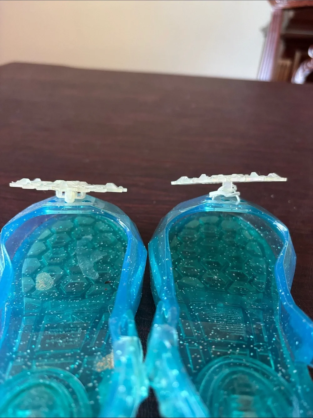 Disney Teal Glitter Jelly Sandals with Iridescent Snowflake Accent